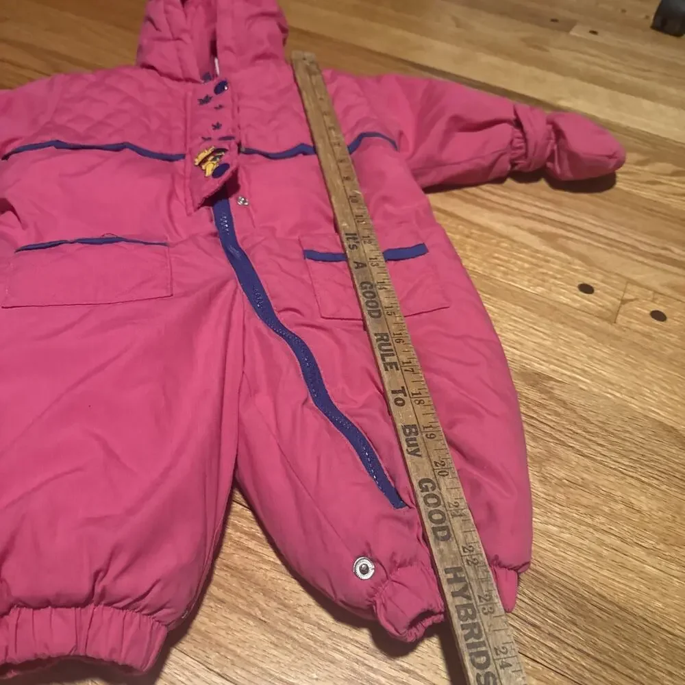 Vtg Disney Winnie the Pooh Snow Suit Infant 12M Pink Hooded Snowsuit